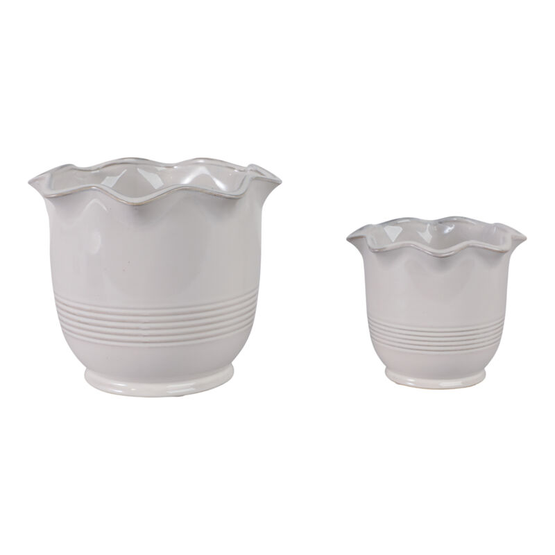 S/2 6/8" Fluted Planters, Ivory image number 3