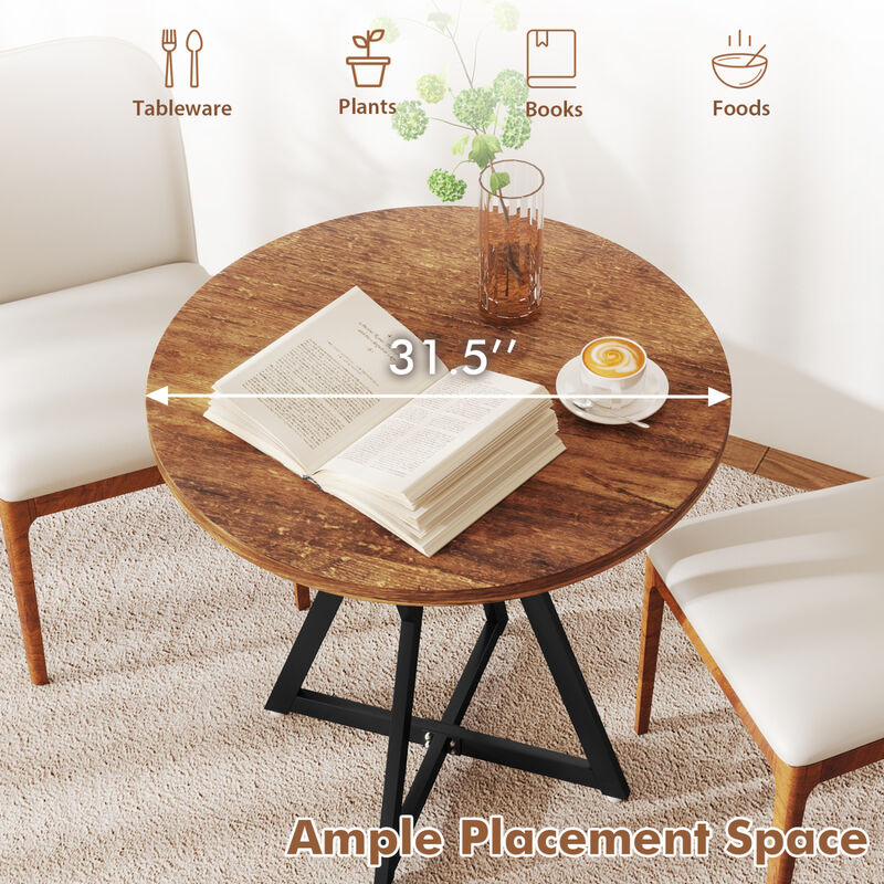Round Kitchen Dining Table with Sturdy Metal Pedestal Base for Home Use-Rustic Brown image number 4