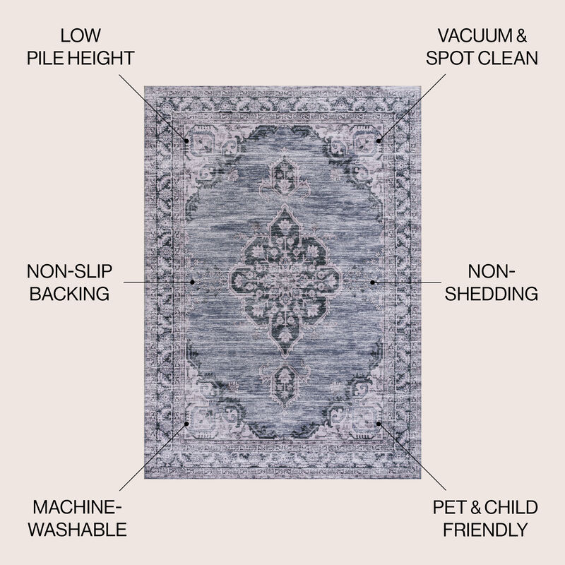 Wincer Chenille Cottage Medallion Machine-Washable Area Rug