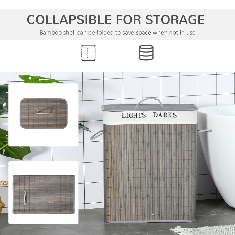 Hivvago Collapsible Bamboo Laundry Basket with Handles image number 5