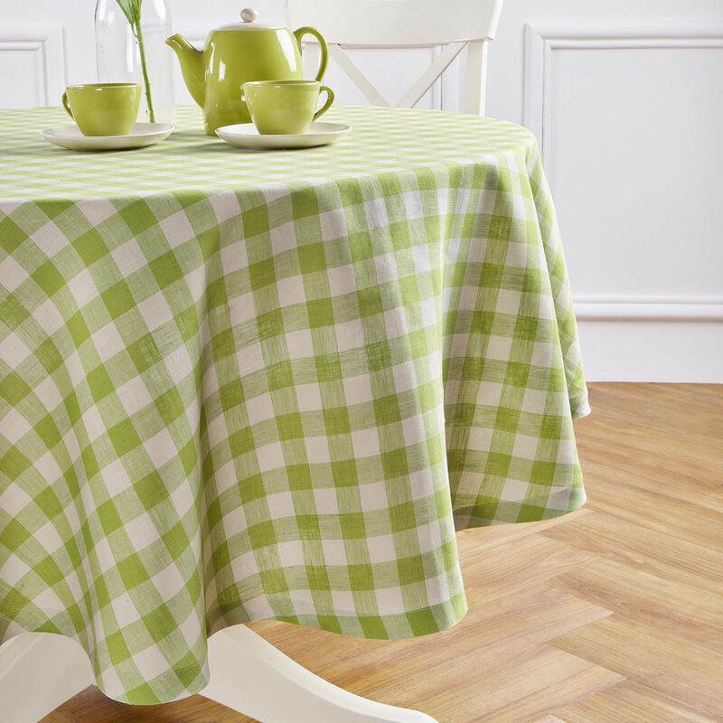 Solino Home 100% Pure Linen Round Tablecloth - Morgan Check