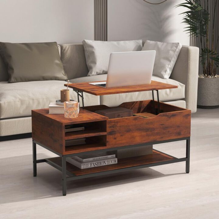 Hivvago Lift Top Coffee Table with Hidden Compartment and Removable Storage Shelf
