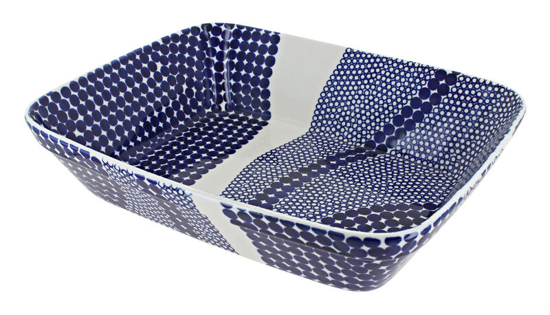 Blue Rose Polish Pottery Flowering Peacock Large Deep Baker