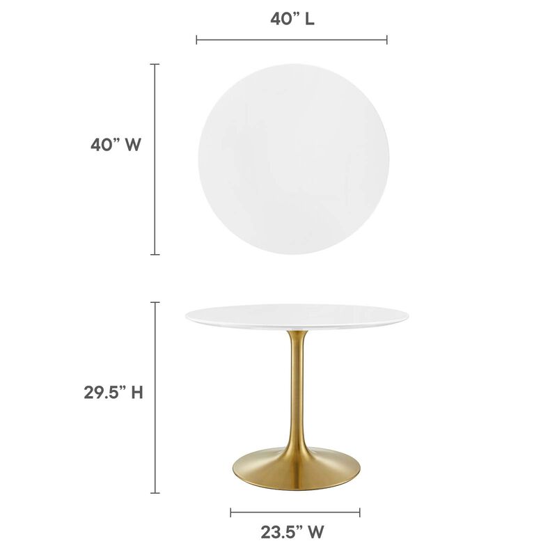 Modway - Lippa 40" Round Wood Dining Table Gold White