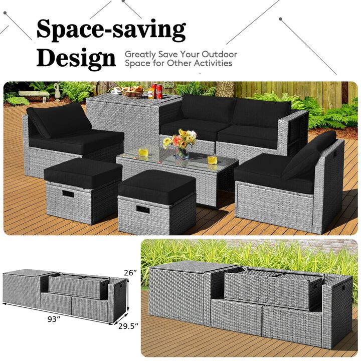 Mondawe 8 Pieces Patio Rattan Furniture Set with Storage Waterproof Cover and Cushion