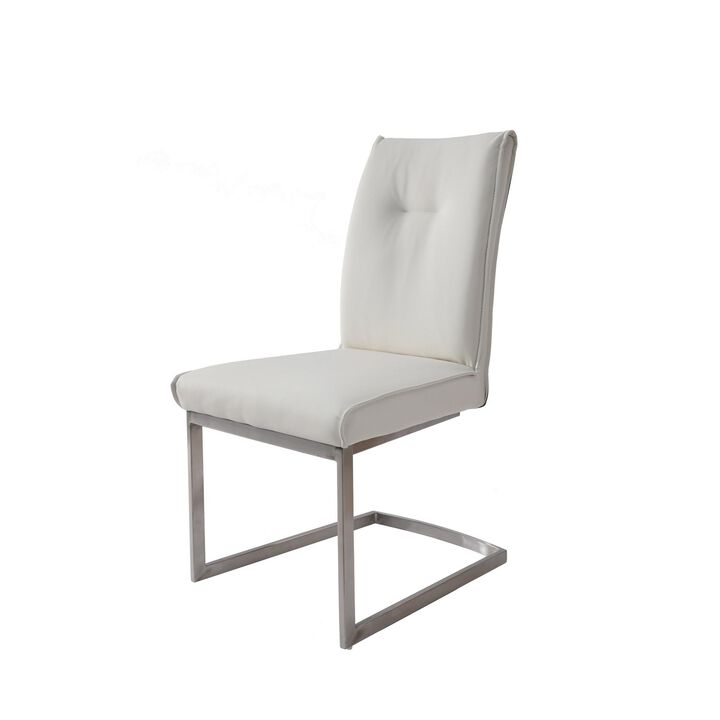 Gene 25 Inch Dining Chair, Set of 2, Cantilever, Vegan Leather, Off White - Benzara
