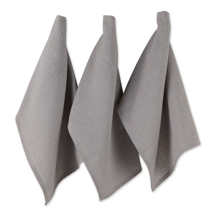 Set of 6 Gray Recycled Cotton Waffle Dish Towel  26"
