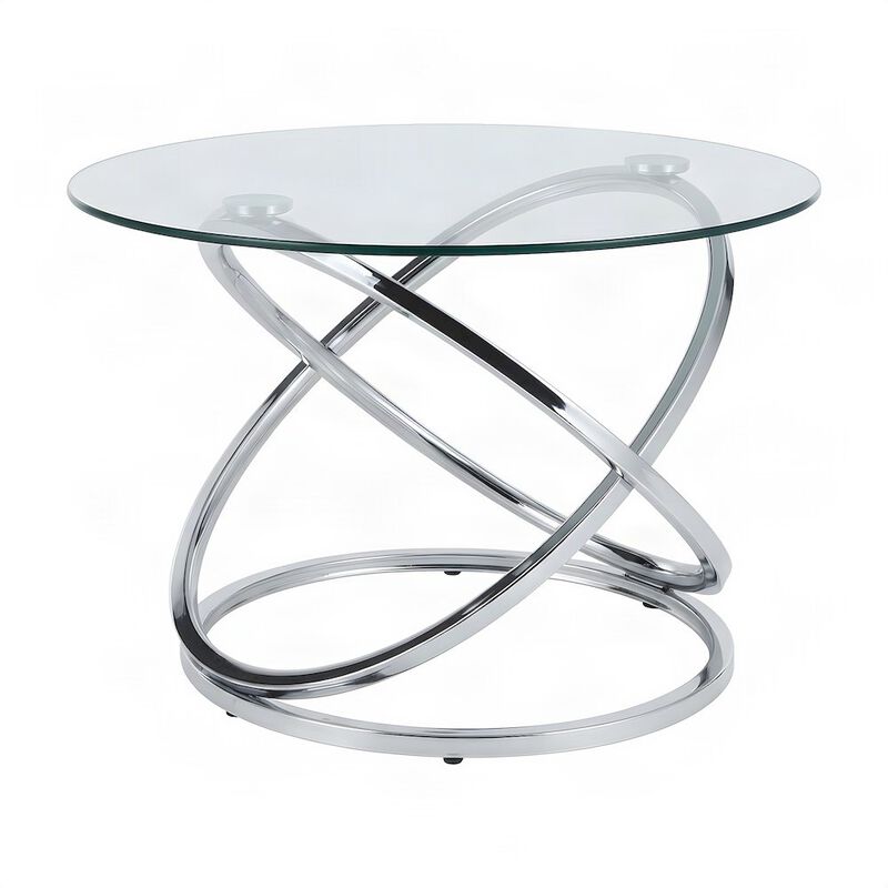 FurniFact Metal and Glass-Top Nesting Cocktail and Round End Table Set of 3 image number 6