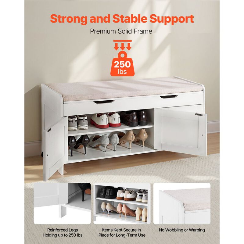 Entryway Bench with Shoe Storage, 3 Door Cabinets and Height Adjustable Shelf image number 6