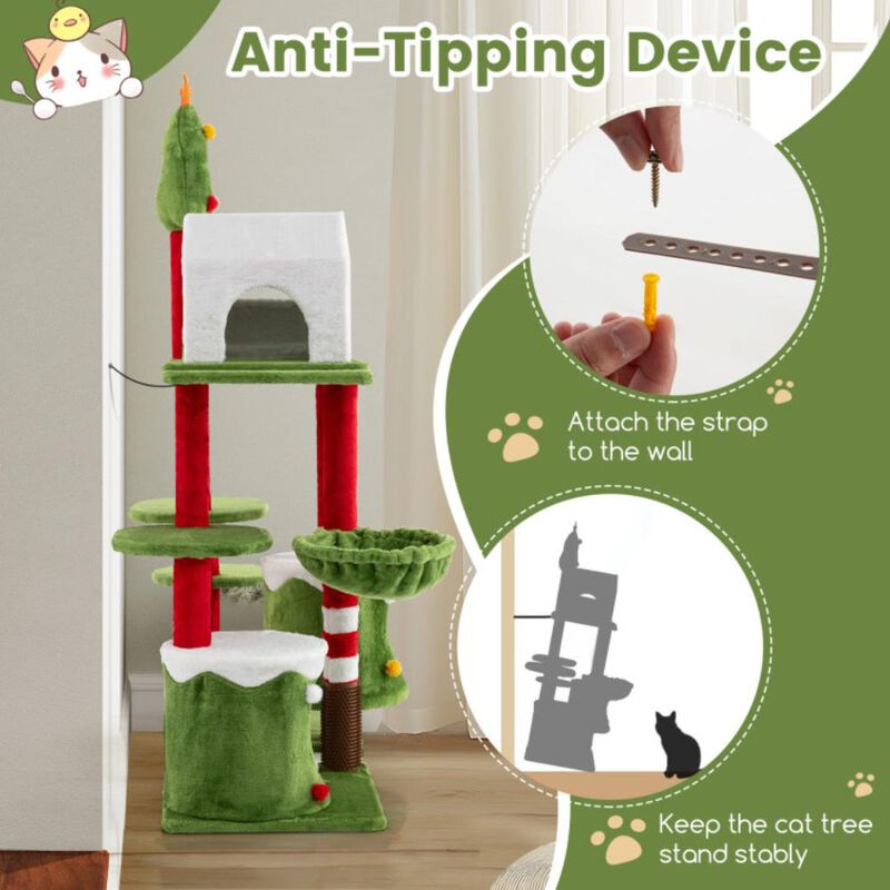 Hivvago 58 Inch Tall Cat Tree Tower Multi-level Pet Climbing and Jumping Tower Furniture with Condos
