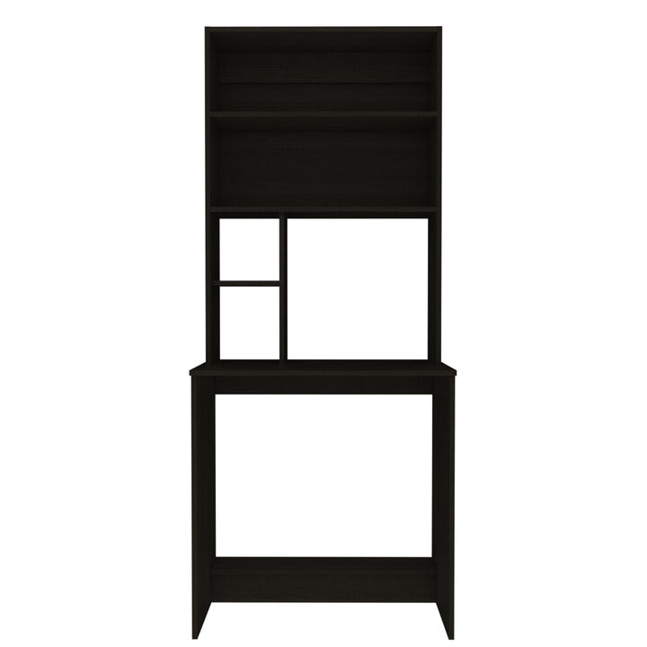 Streamdale Compu Hutch Desk, Four Shelves, Writing Desk, One Lower Shelf - Black