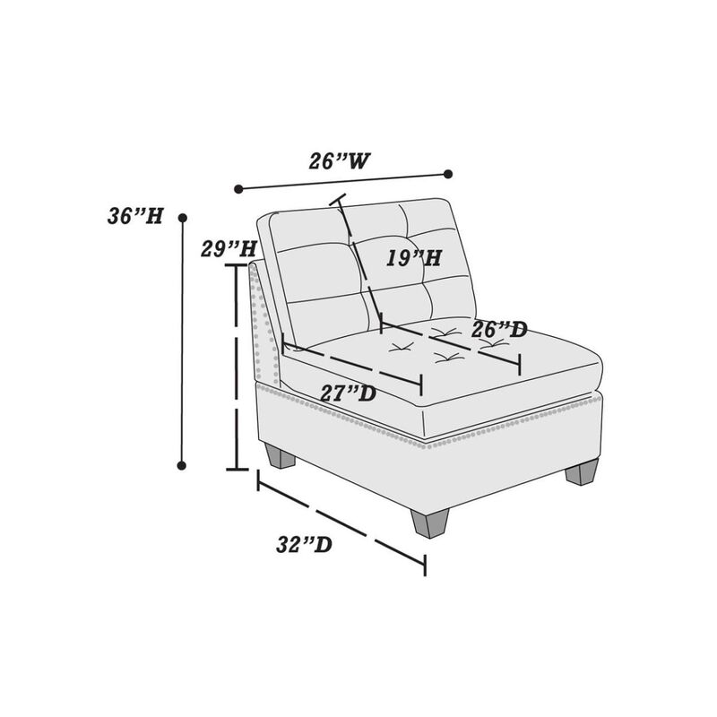Streamdale Tufted Grey Armless Chair with Wooden Legs