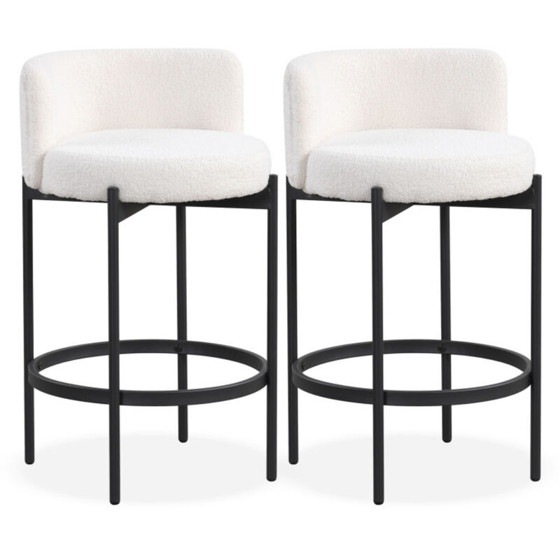 Set of 2 Boucle Counter Stools with Curved Backrest for Kitchen Island or Bar