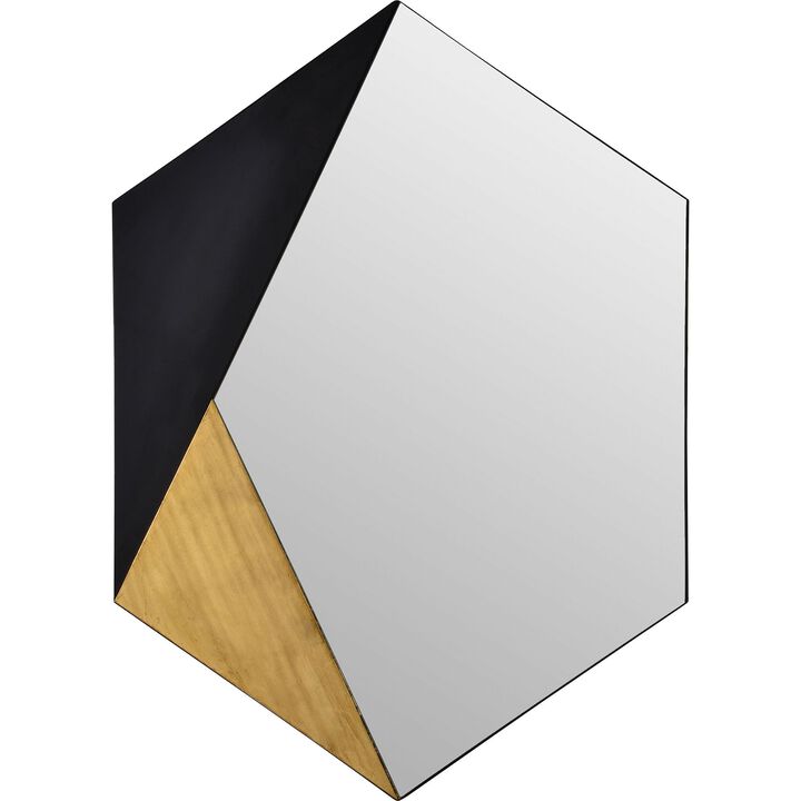 40" Black and Antique Gold Leaf Finished Glass Unframed Hexagon Wall Mirror