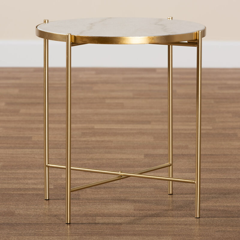 Baxton Studio Maddock Modern Gold Finished Metal End Table With Marble Tabletop image number 5