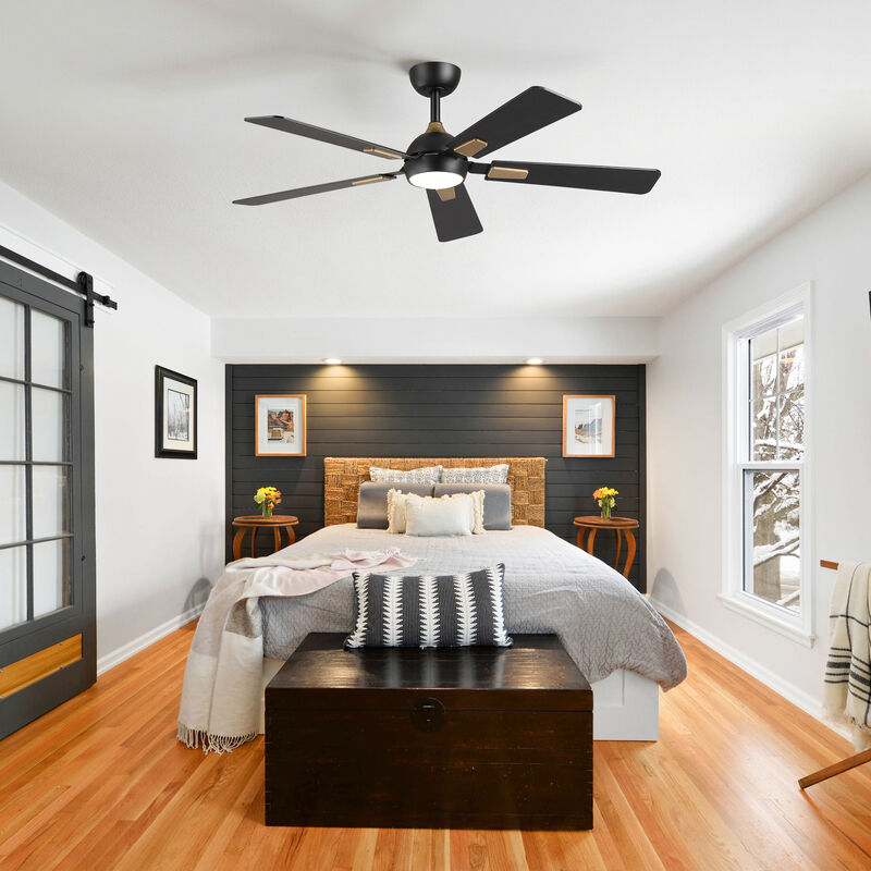52" Modern Matte Black Dimmable Reversible Smart Ceiling Fan with Light, APP Control and Remote image number 2