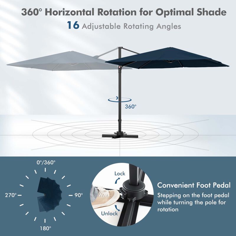 Mondawe 9.5 Feet Square Patio Cantilever Umbrella with 360&deg; Rotation