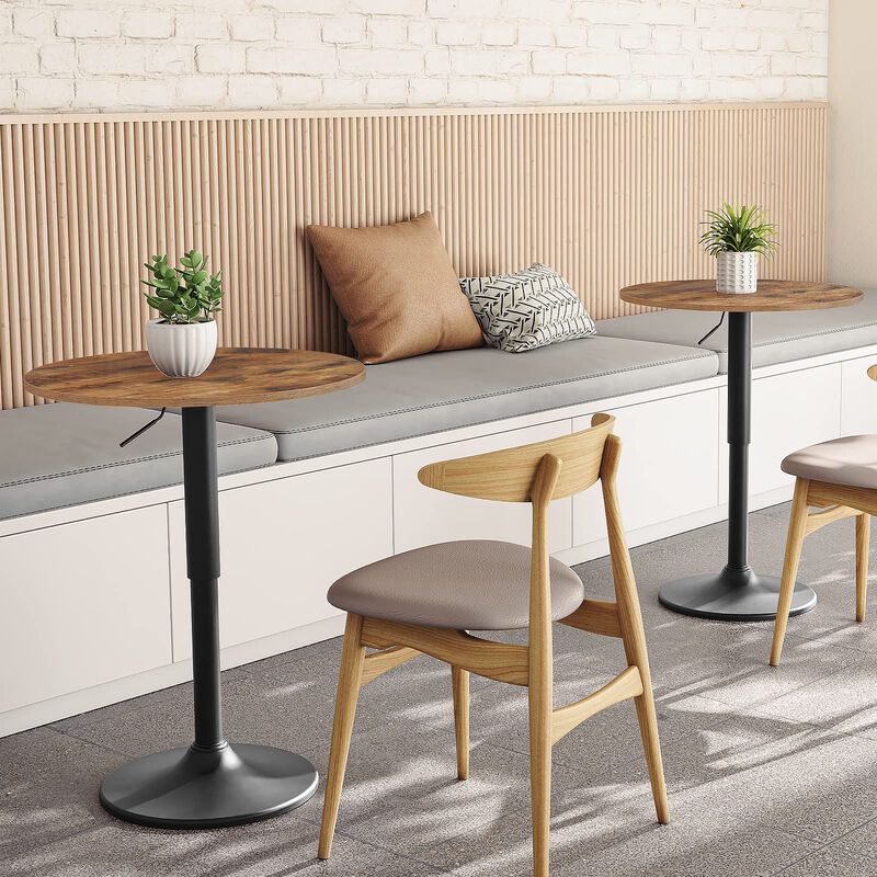Sturdy Base Round Bar Table with Adjustable Height for Dining or Patio-Brown image number 3