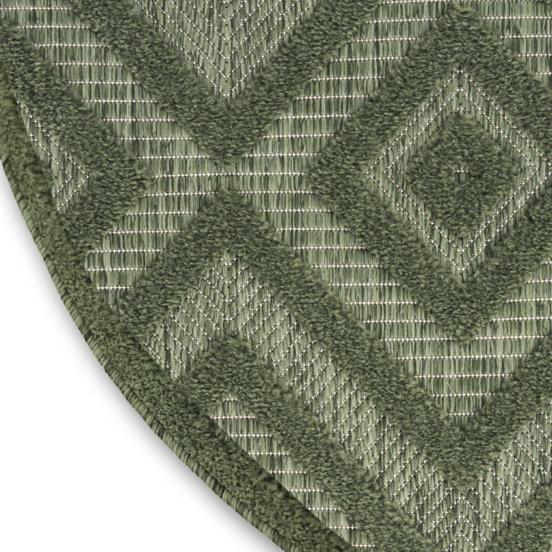 HomeRoots 8' Green Round Geometric Indoor Outdoor Area Rug image number 3