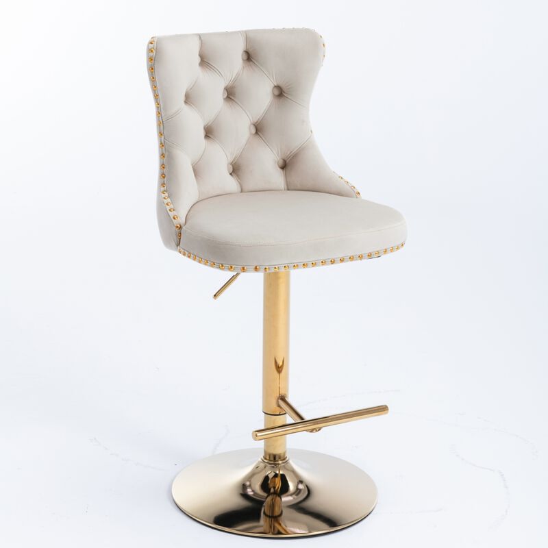 Streamdale Adjustable Swivel Velvet Bar Stools Set of 2 image number 3