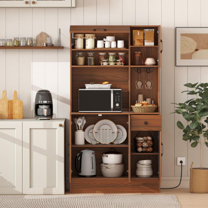 Hivvago 66 inch Pantry Cabinet with Charging Station and Microwave Stand