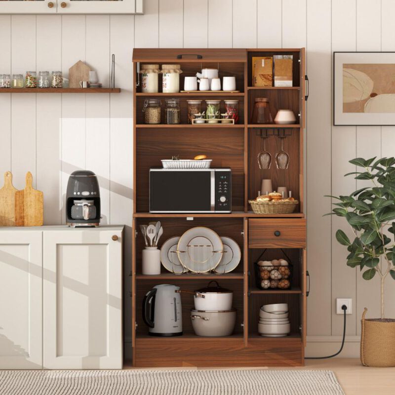 Hivvago 66 inch Pantry Cabinet with Charging Station and Microwave Stand