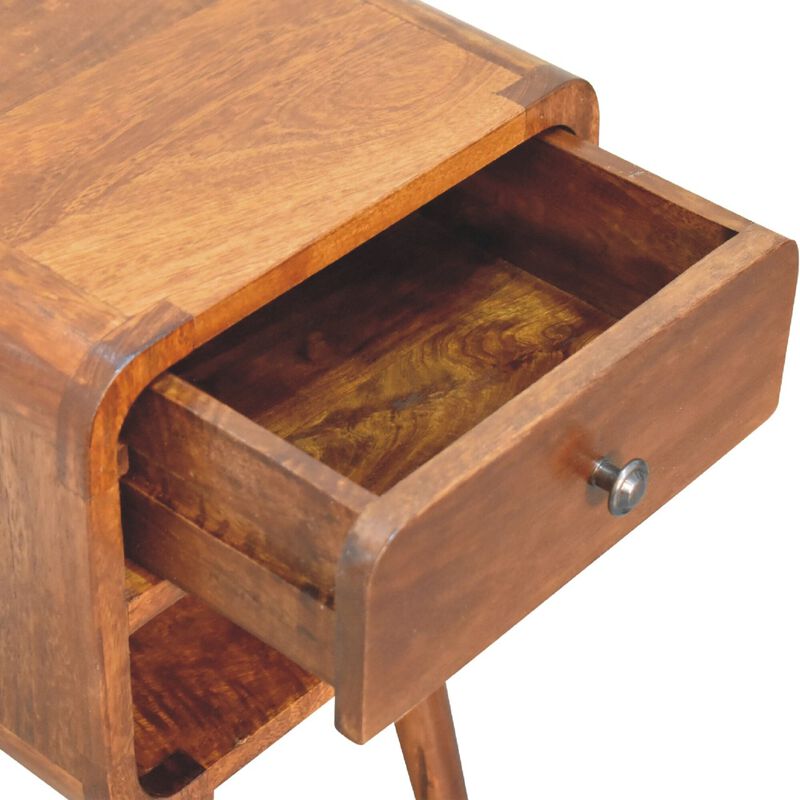 Mini Chestnut Curved 1 Drawer Nightstand  with Lower Slot