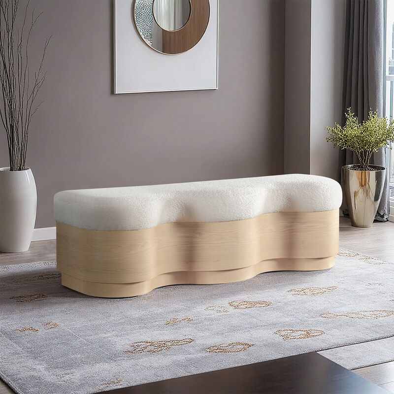 Meridian Furniture Savoy Cream Velour Fur Fabric Bench