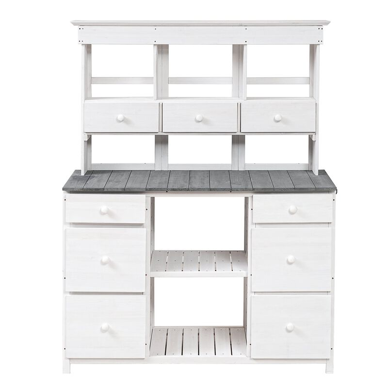 Potting Bench with Multiple Drawers & Shelves, Adjustable Shelf & Anti-Falling Device