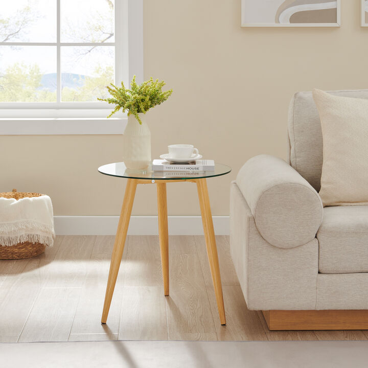 Van Beuren Side Table with Modern Metal Taper Legs and Clear Glass Tabletop