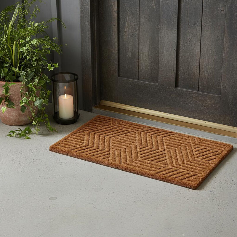 HomeRoots 18" X 30" Beige and White Coir Outdoor Door Mat image number 1