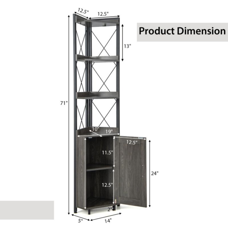 Hivvago Tall Corner Storage Cabinet with 3-Tier Shelf and Enclosed Cabinet