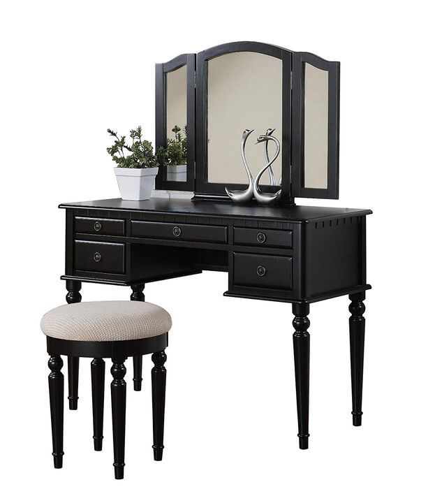 Commodious Vanity Set Featuring Stool And Mirror Black-Benzara