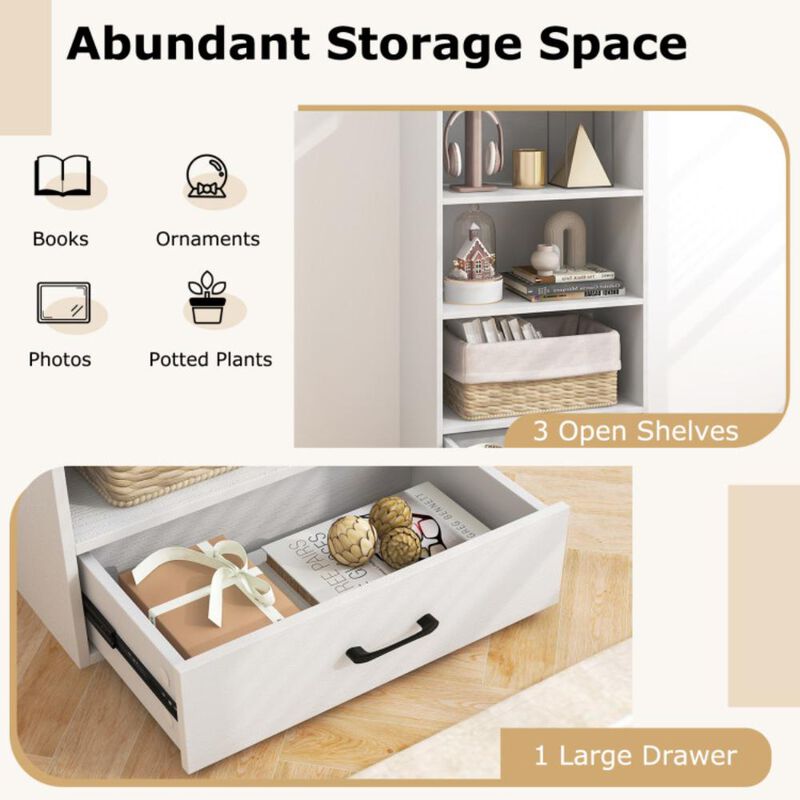 Hivvago 4-Tier Storage Bookcase with Open Shelves Drawer and Anti-toppling Device