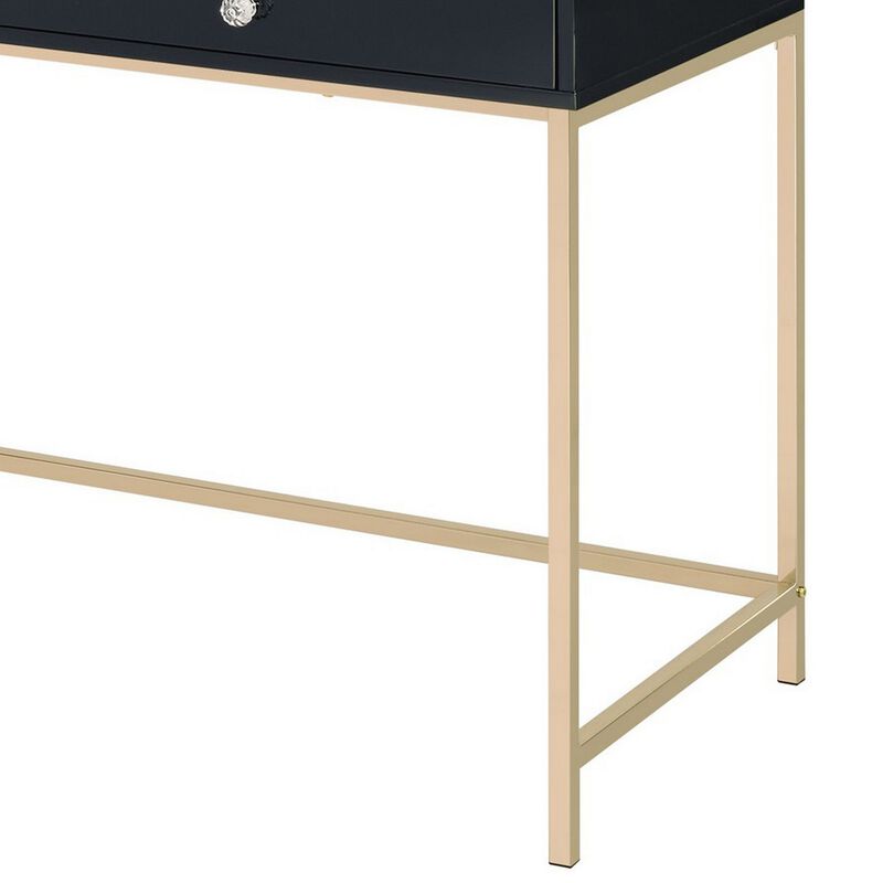Writing Desk with 2 Storage Compartments, Black and Gold-Benzara