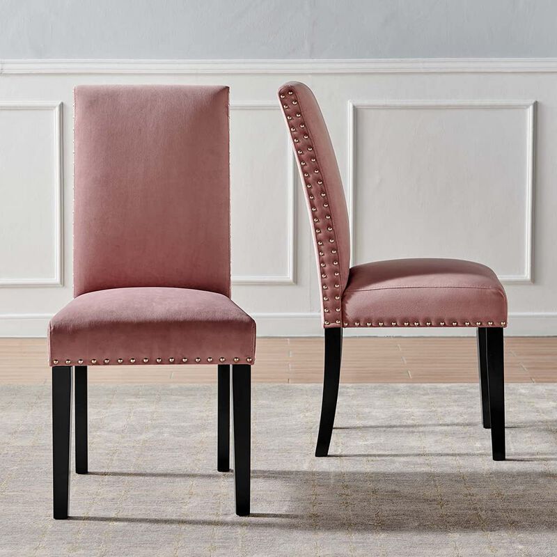 Modway Parcel Performance Velvet Dining Side Chairs - Set of 2, Dusty Rose image number 1