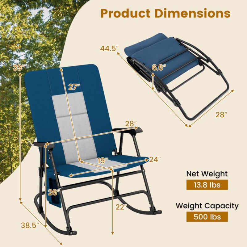 Hivvago Foldable Rocking Padded Portable Camping Chair with Backrest and Side pocket