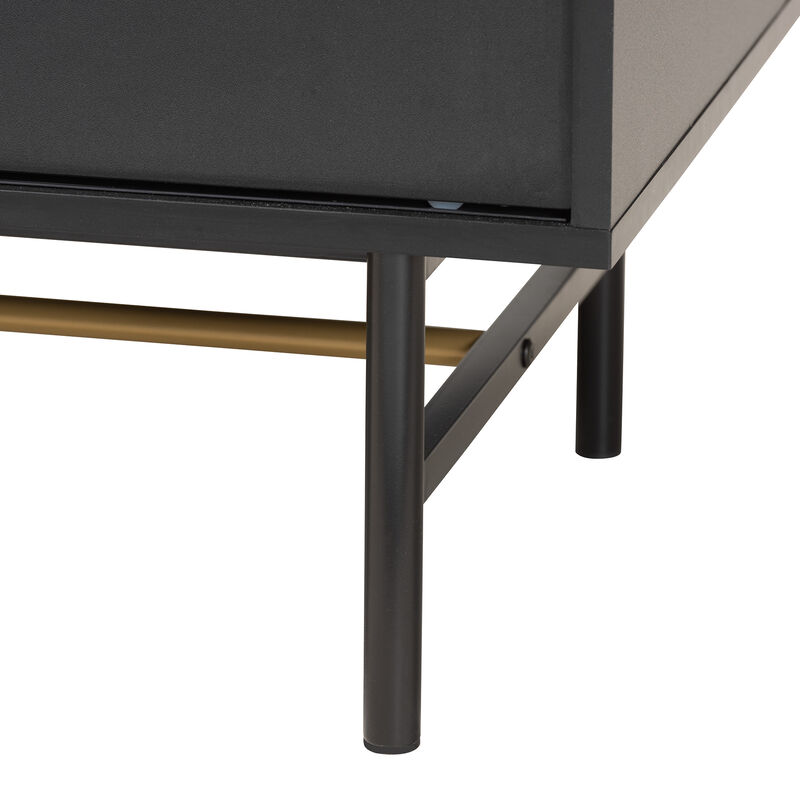 Baxton Studio Truett Dark Brown Finished Wood and Two-Tone Black and Gold Metal TV Stand