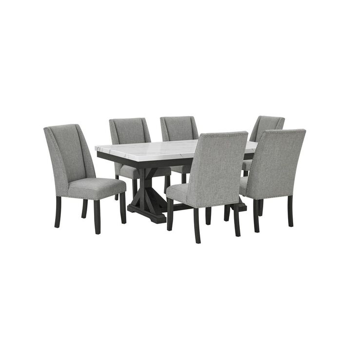 Best Quality Furniture 7Pc Fuax Marble Top Dining Set With 6 Gray Side Chairs