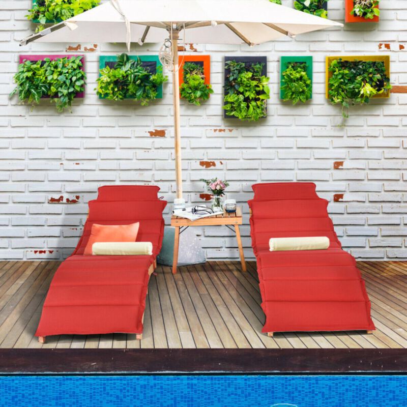 Hivvago 3 Pieces Folding Patio Eucalyptus Wood Lounge Chair Set with Foldable Side Table