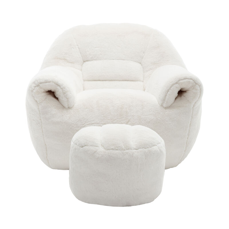 Comfy Bean Bag Sofa with Back Support and Footstool, Faux Fur Bean Bag Chair, Stuffed Floor Sofa image number 0