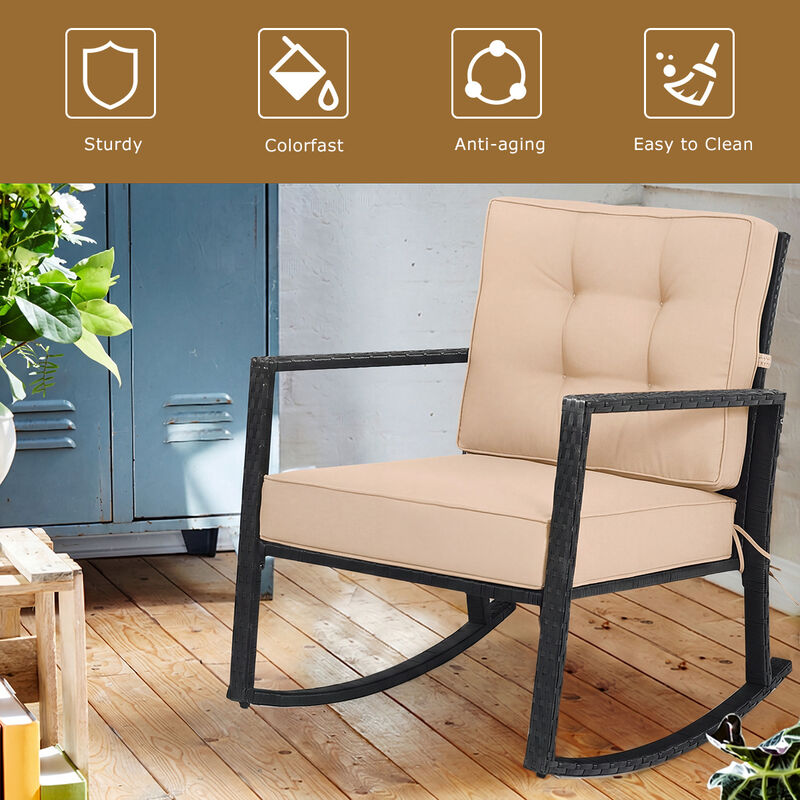 Outdoor Brown Rattan Glider Rocking Chair with Cushioned Seat for Patio image number 4