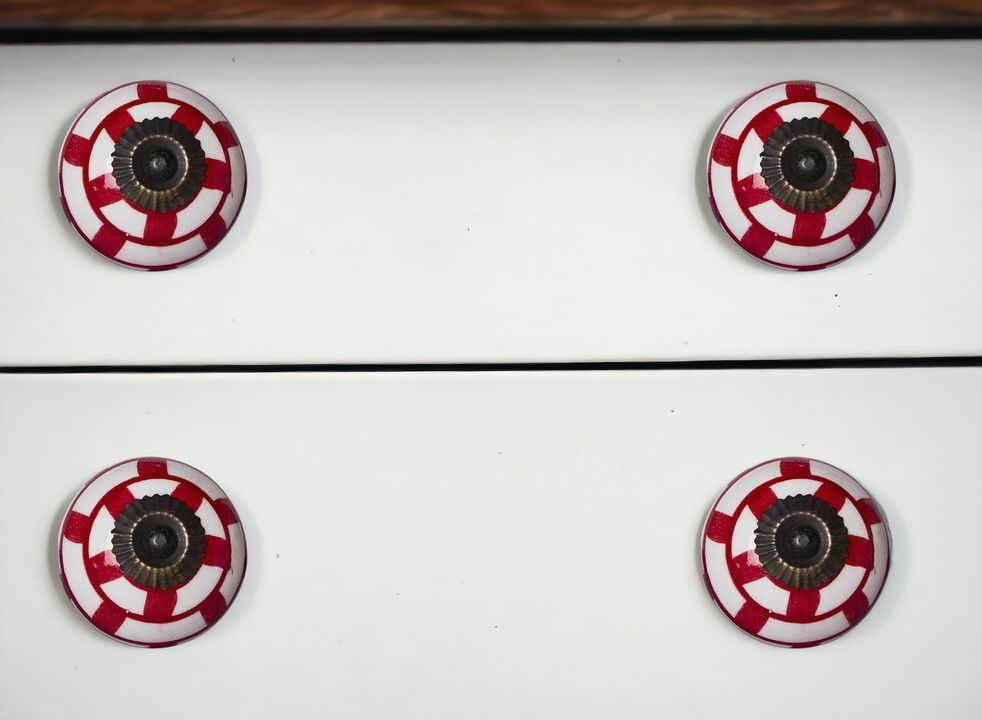 HomeRoots Set of Eight White And Red Ceramic And Metal Drawer Pull Knobs