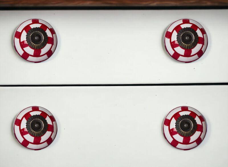 HomeRoots Set of Eight White And Red Ceramic And Metal Drawer Pull Knobs image number 1