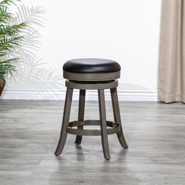 24" Counter Stool, Weathered Gray, Black Leather Seat