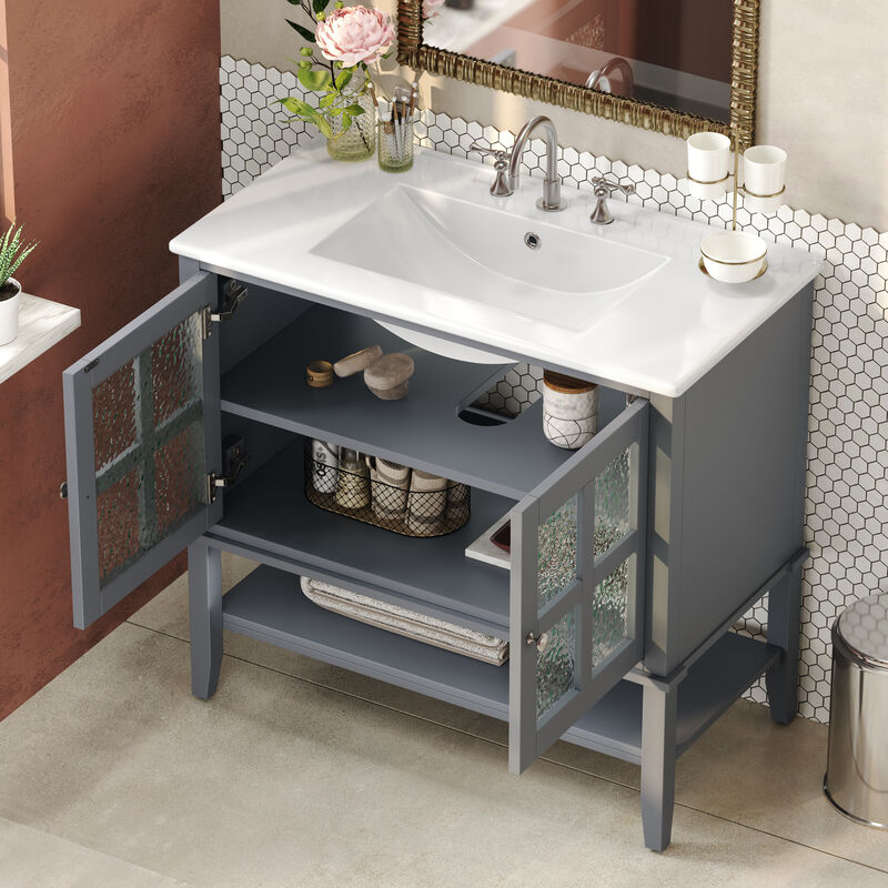 TATEUS 36-Inch Bathroom Vanity with Ceramic Sink Functional Storage with Smart Layout