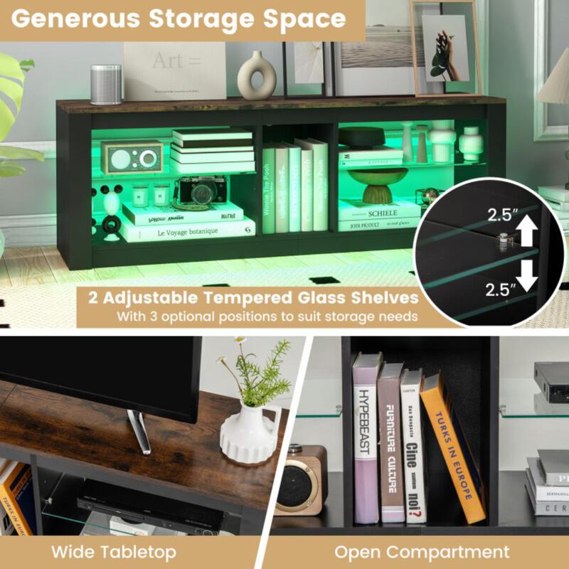 Hivvago Modern TV Stand with LED Light and Adjustable Shelves for TVs up to 65 inch