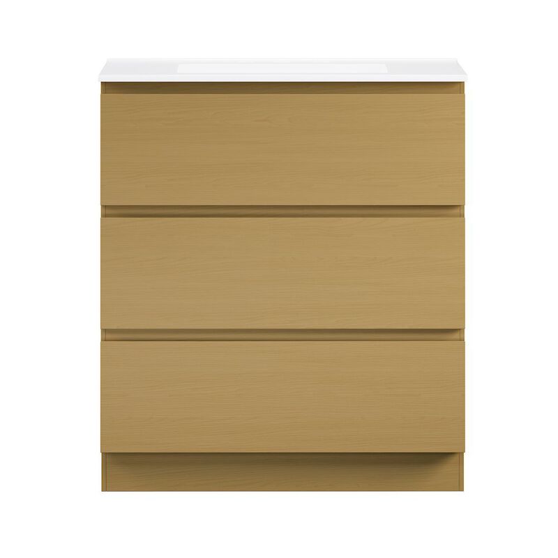 30" Freestanding Bathroom Vanity in Natural Oak with 3-Hole Widespread Sink Top image number 0