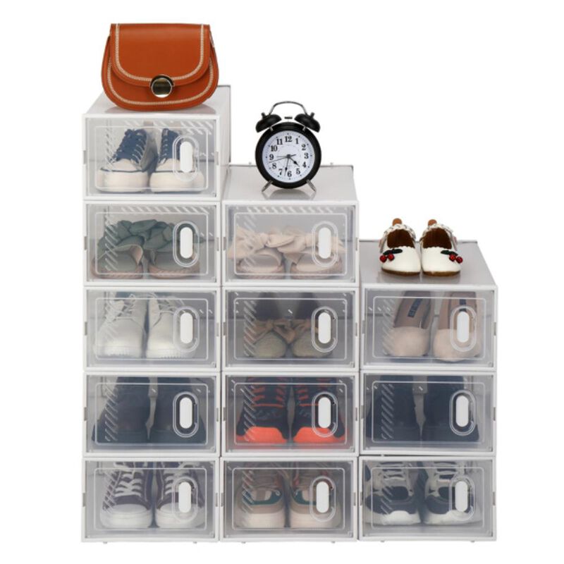 Shoe Storage Boxes 12-Pack – Clear, Stackable Organizers for Shoes and Accessories