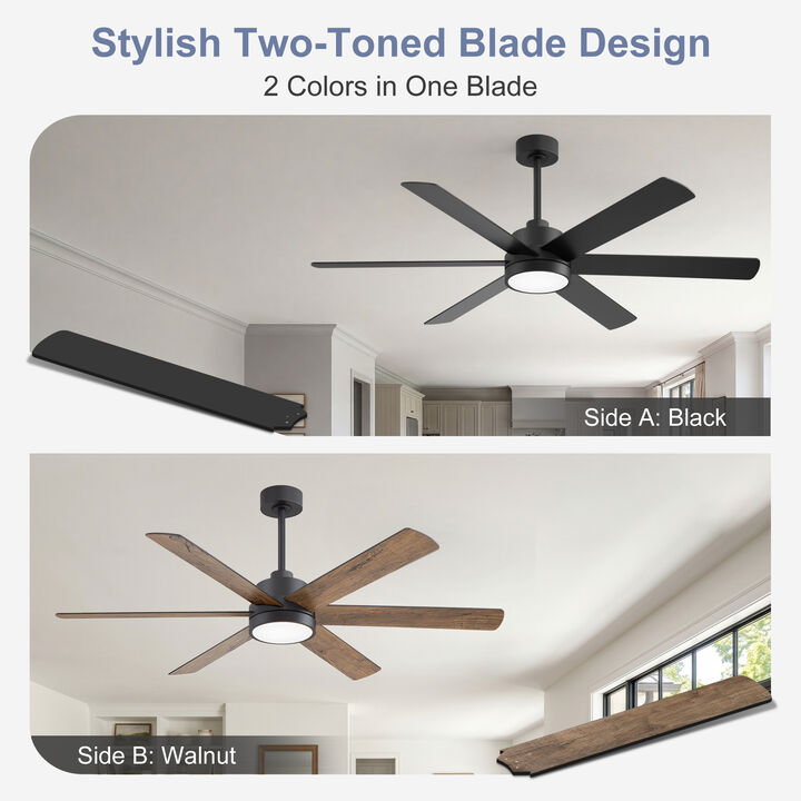 Breezary 60 in LED Ceiling Fan with Light and Remote, 6 Blade DC Motor Fan, Reversible Quiet Fan with Timer
